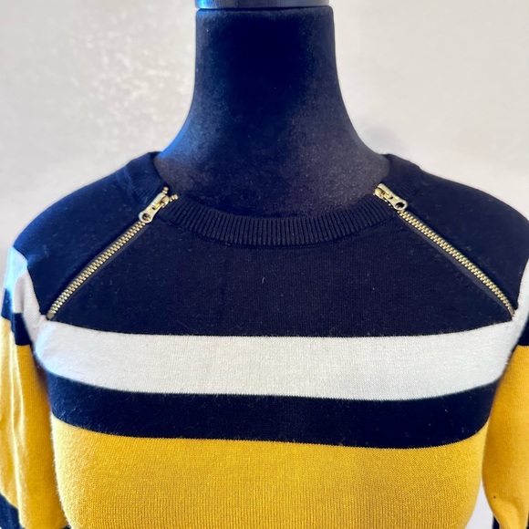 INC Colored Striped 3/4 Sleeve Sweater with Golden Zipper Design - Picture 2 of 3